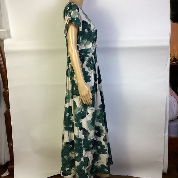 Abercrombie & Fitch Women's Green Twist front V -Neck Floral Midi Dress M - Picture 5 of 7